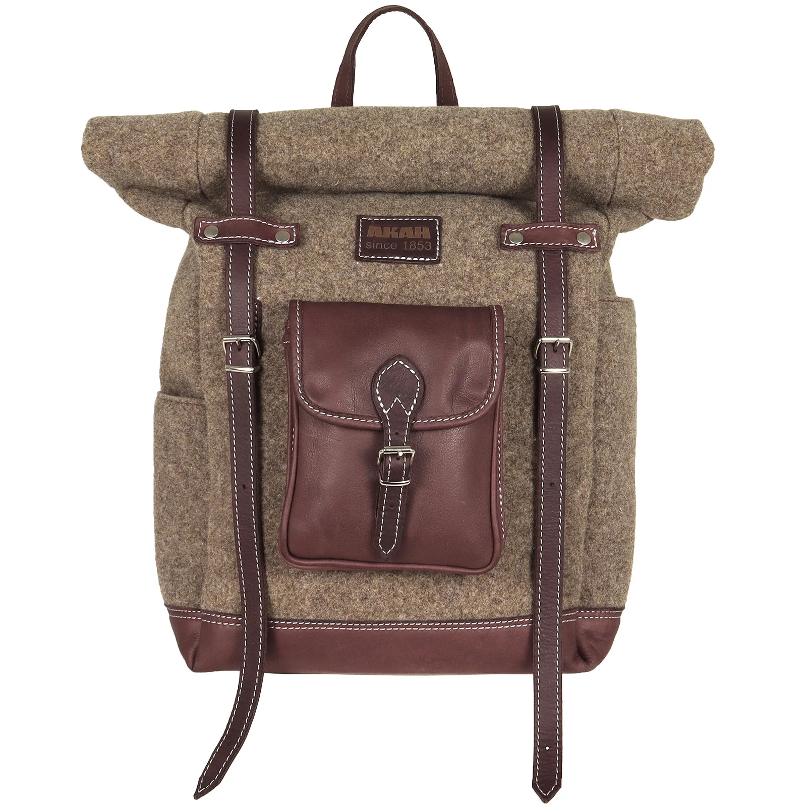 Rolltop-Rucksack aus Wollfilz und Olivenleder