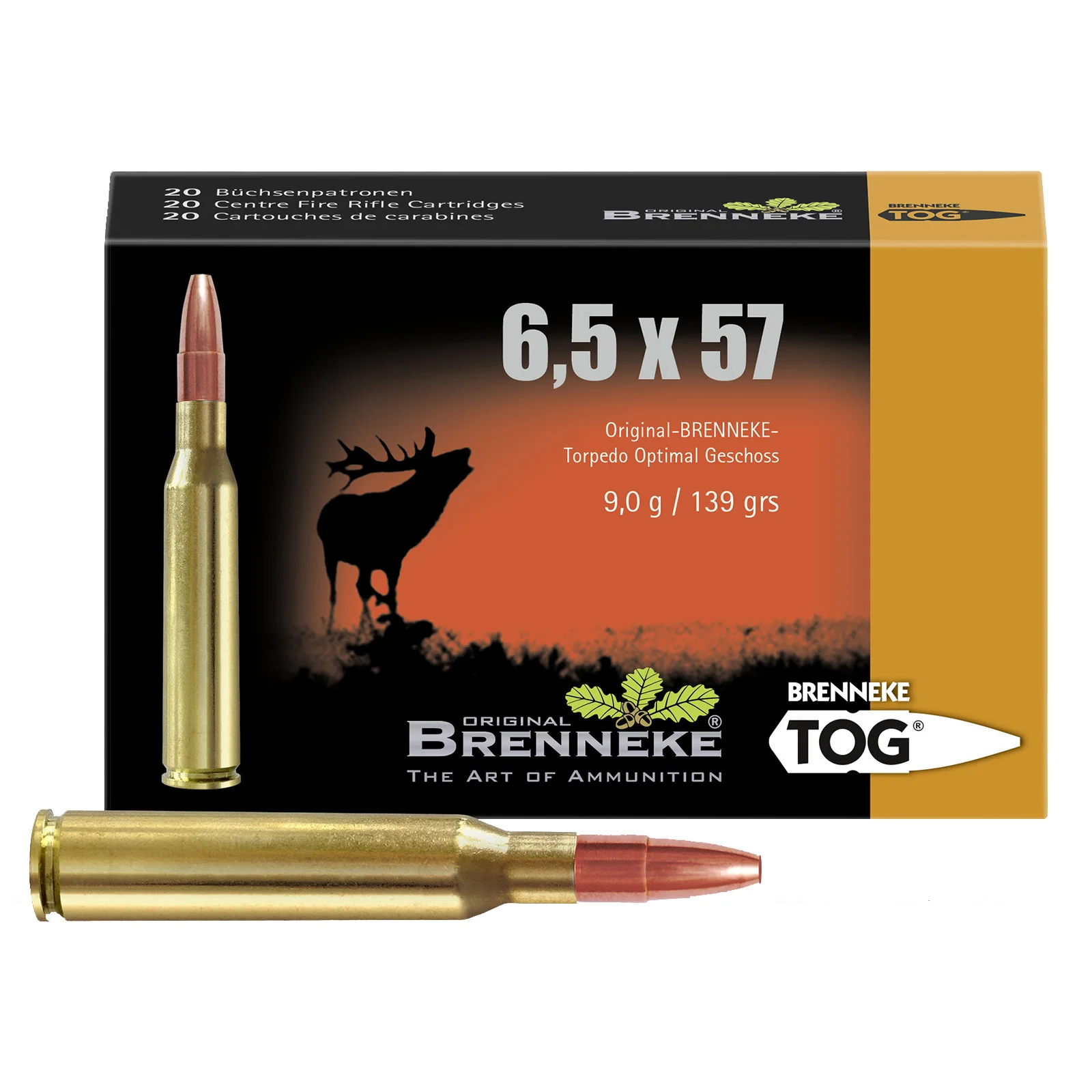 Büchsenpatronen 6,5x57 TOG 9g/139gr - 20 Stück