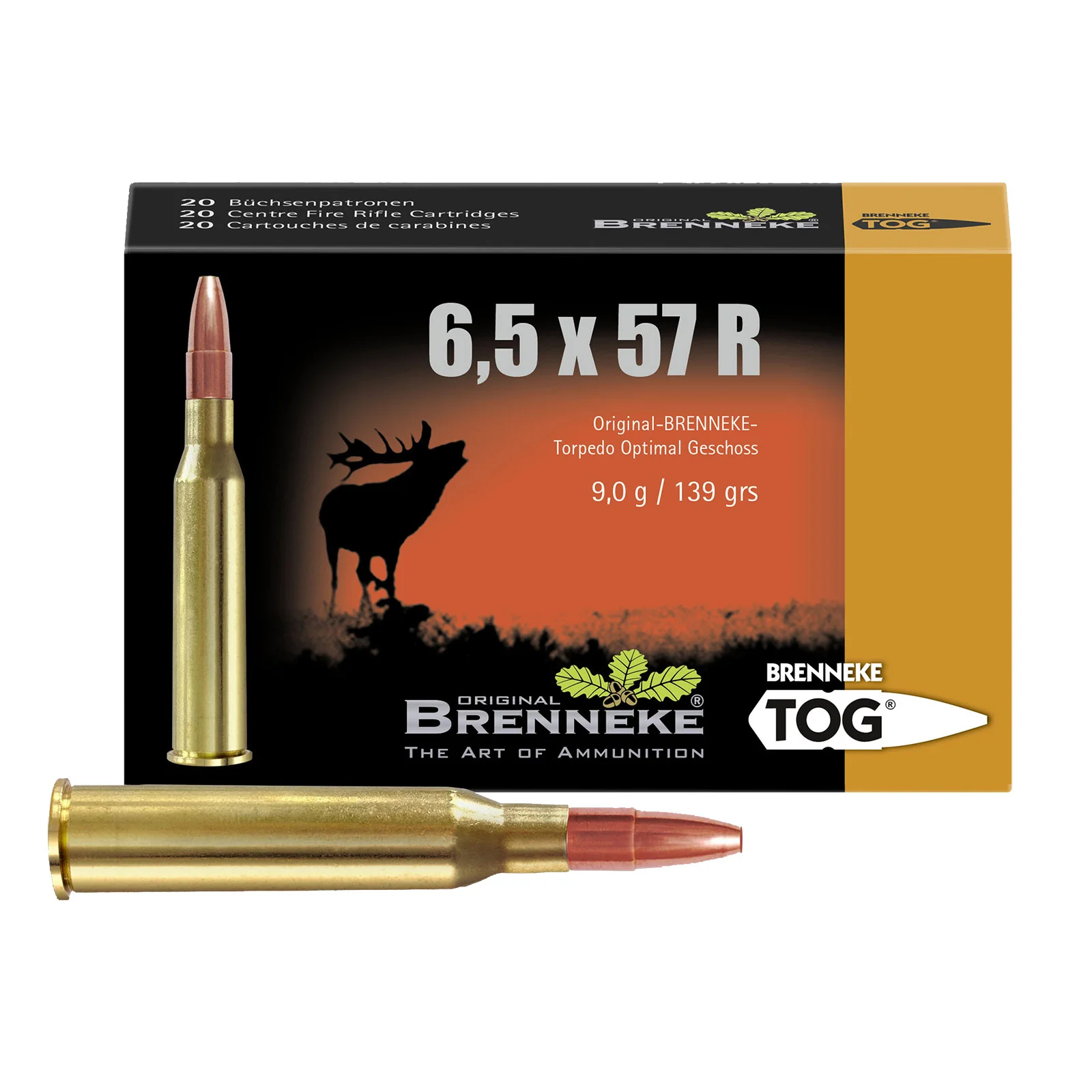 Büchsenpatronen 6,5x57R TOG 9g/139gr - 20 Stück