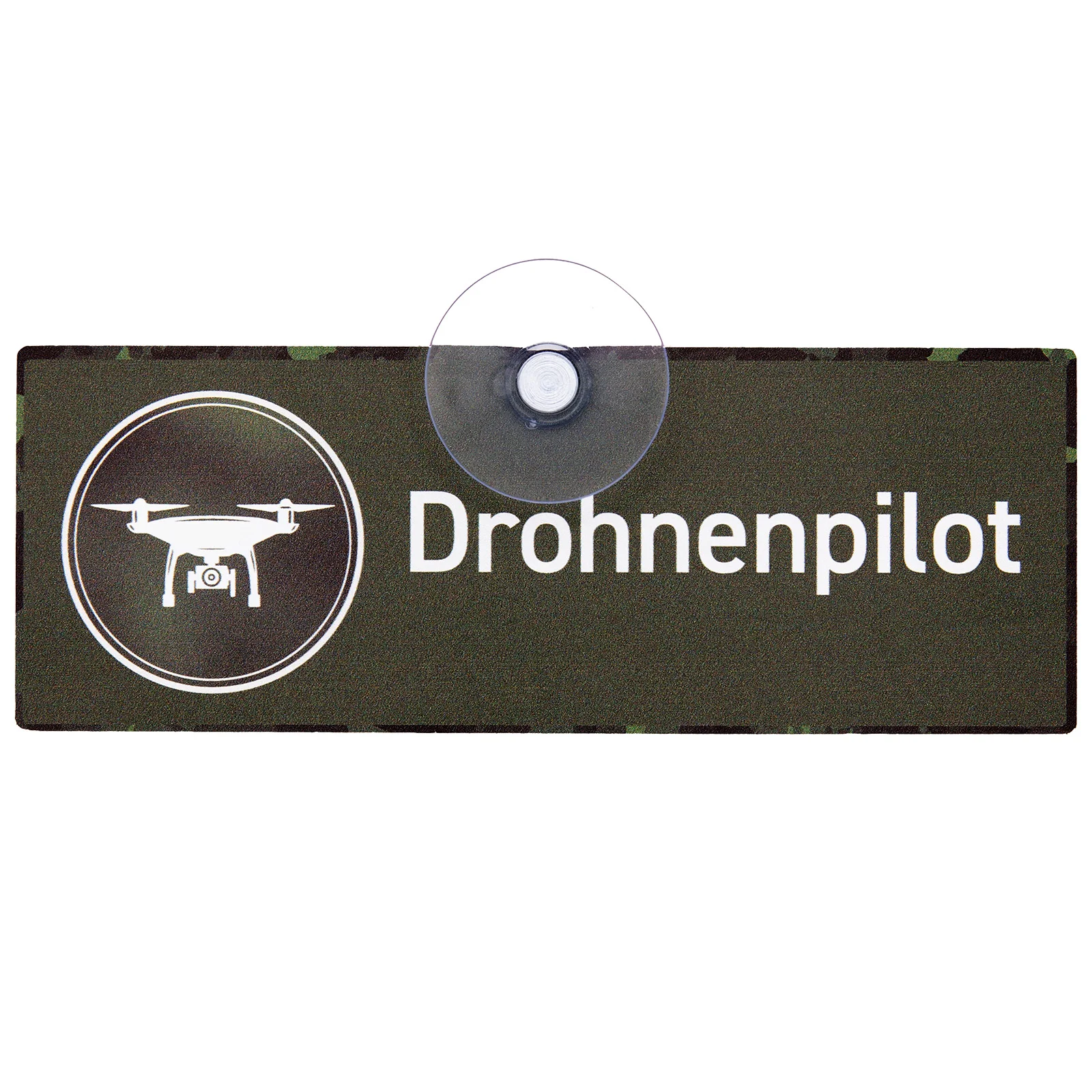 Schild mit Saugnapf "Drohnenpilot" oliv/weiss