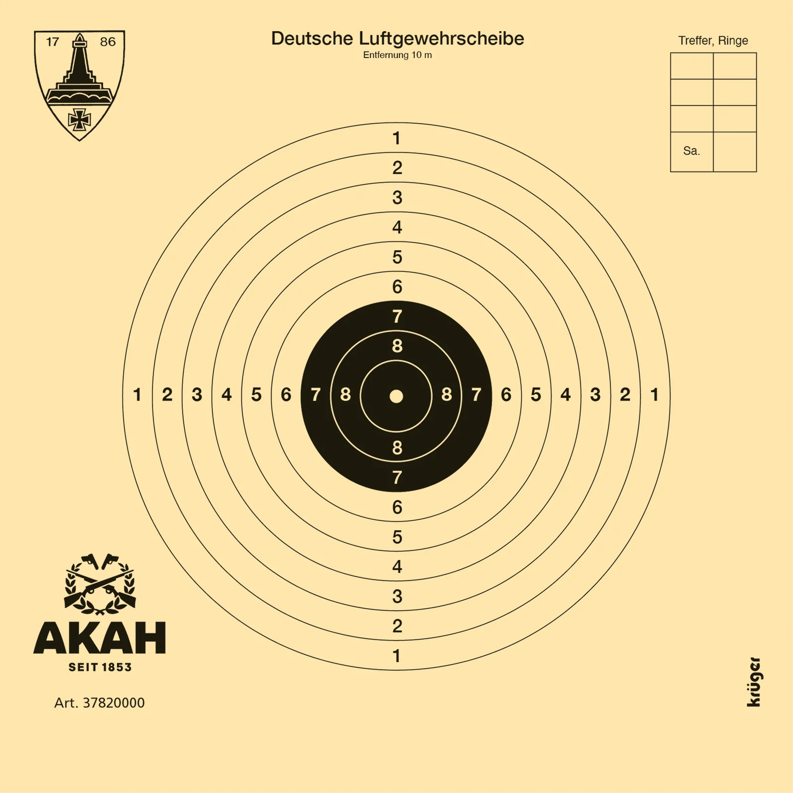 Luftgewehr-Scheibe 12x12cm mit 10 Ringen