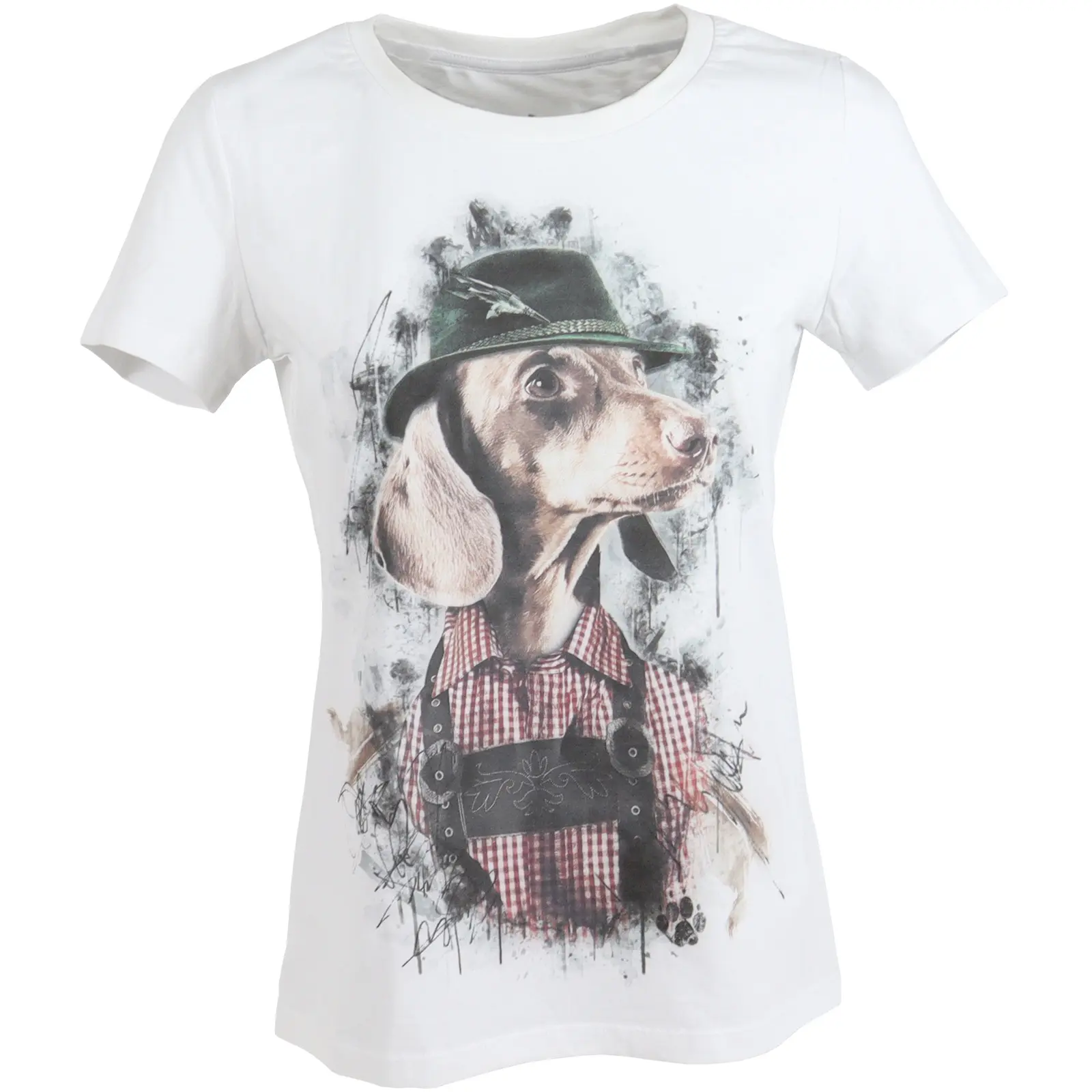 T-Shirt Damen Dackel mit Hut. weiß