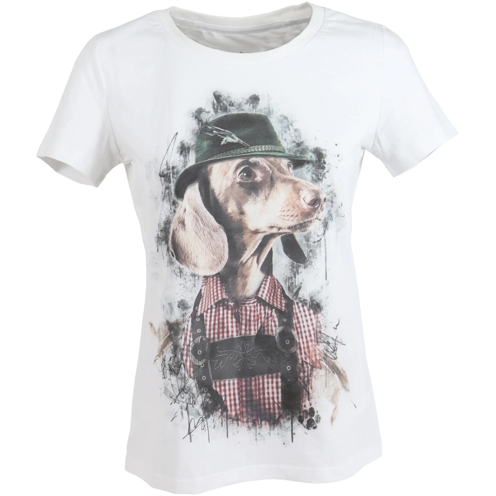 T-Shirt Damen Dackel mit Hut. weiß